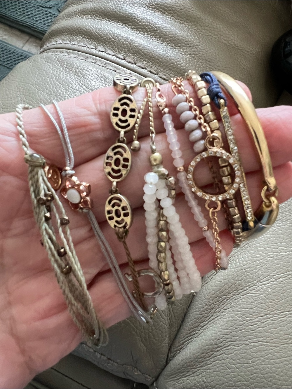 Mixed Gold and Rose Gold Beaded Stack Bracelet Set 10 pcs-